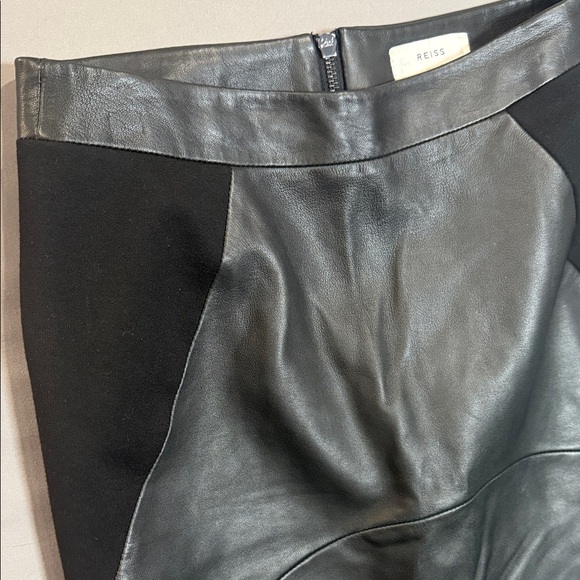 Reiss Leather Mini Skirt Black Lambskin Panel US 6 UK 10 High Waist Bodycon - Picture 4 of 10